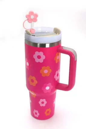 40oz  SILICONE TUMBLER  STYLE STRAW COVER CAP | 40BT1921: FLOWER PINK