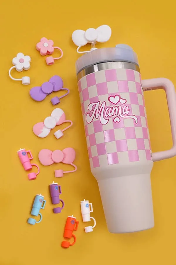 40oz  SILICONE TUMBLER  STYLE STRAW COVER CAP | 40BT1921: FLOWER PINK