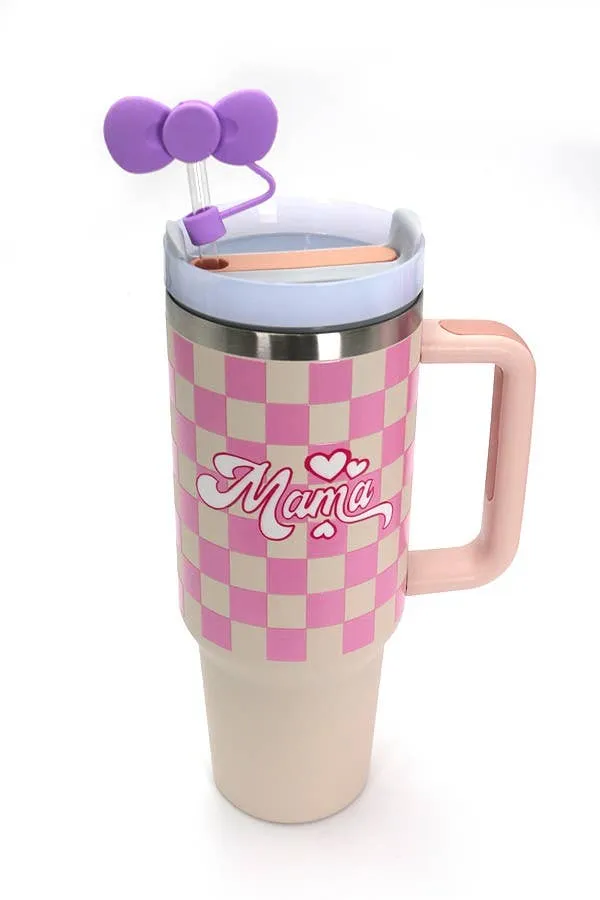 40oz  SILICONE TUMBLER  STYLE STRAW COVER CAP | 40BT1921: FLOWER PINK