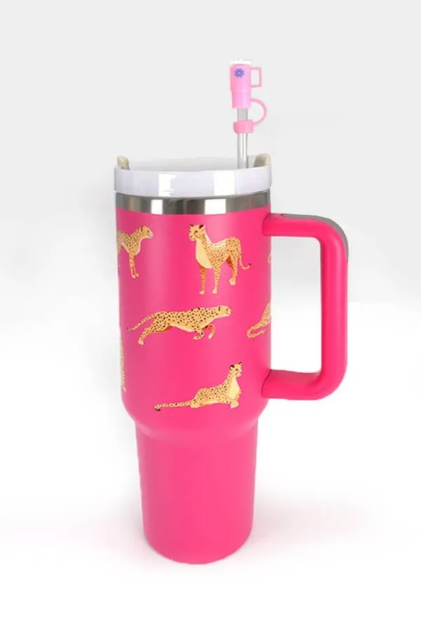 40oz  SILICONE TUMBLER  STYLE STRAW COVER CAP | 40BT1921: FLOWER PINK