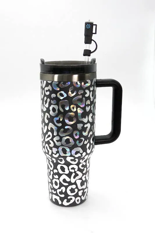40oz  SILICONE TUMBLER  STYLE STRAW COVER CAP | 40BT1921: FLOWER PINK