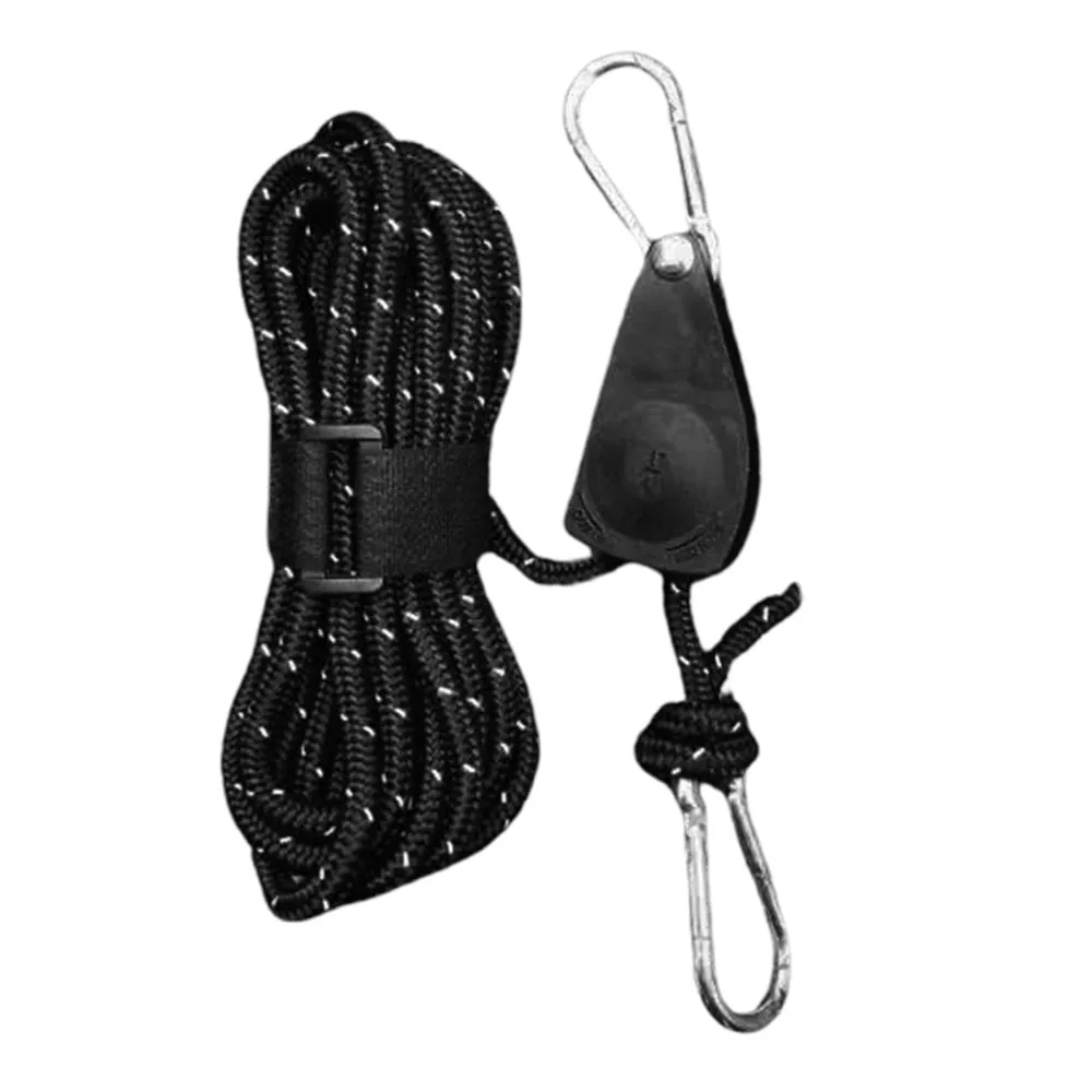 5M Adjustable Fast Release Pulley Camping Rope Camping Tent Guy Line for Canopy Black