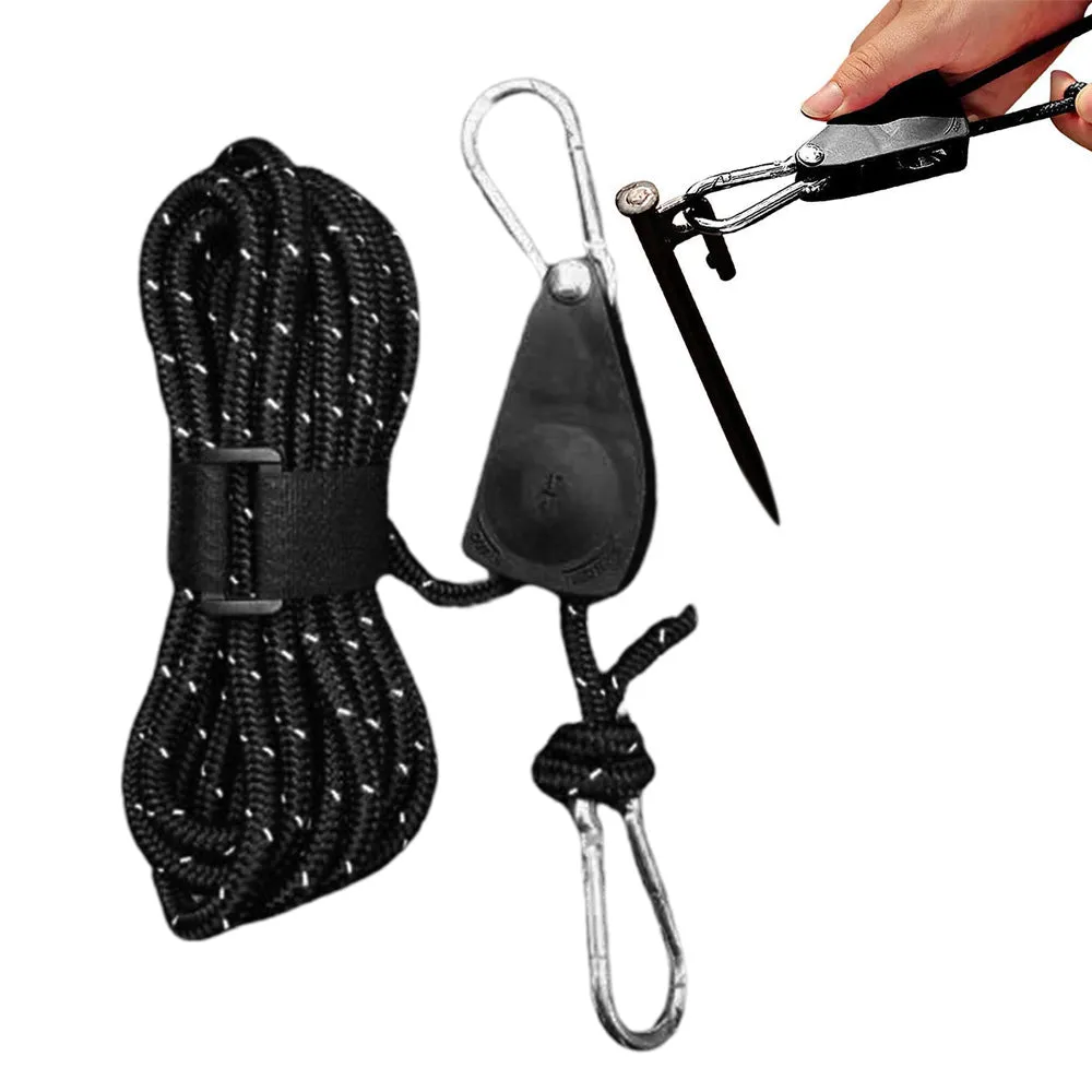 5M Adjustable Fast Release Pulley Camping Rope Camping Tent Guy Line for Canopy Black