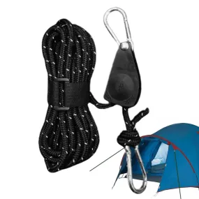 5M Adjustable Fast Release Pulley Camping Rope Camping Tent Guy Line for Canopy Black