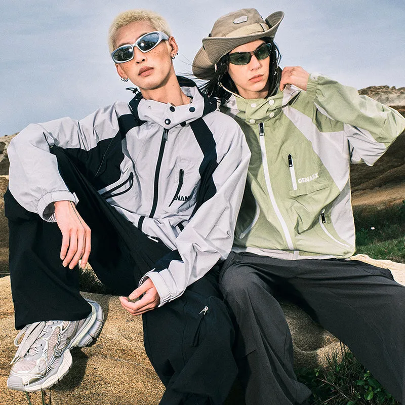 【GENANX2024NEW】Outdoor mountain waterproof color splicing multi-pocket light silk small plaid jacket