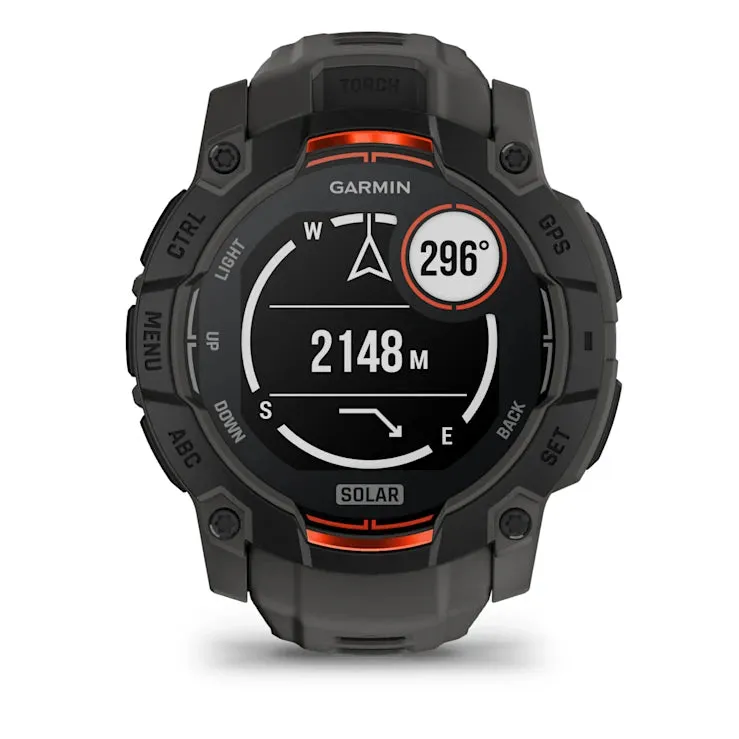 Instinct 3 – 50 mm GPS Smartwatch, Solar, Black with Charcoal Band - 010-02935-00