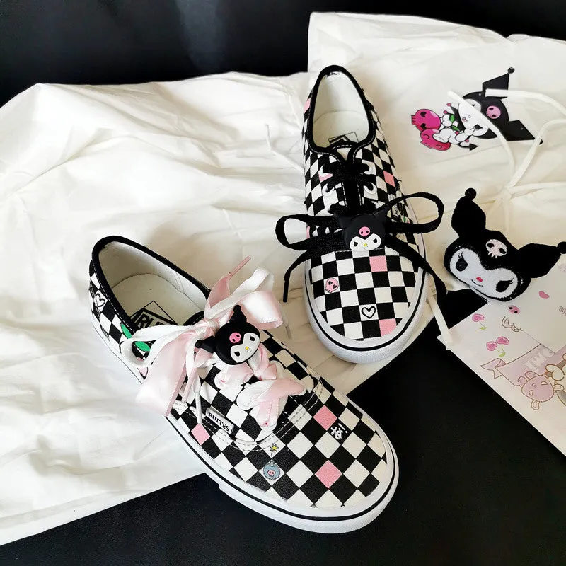 Kawaii Kuromi Black And White Checkerboard Canvas Shoes