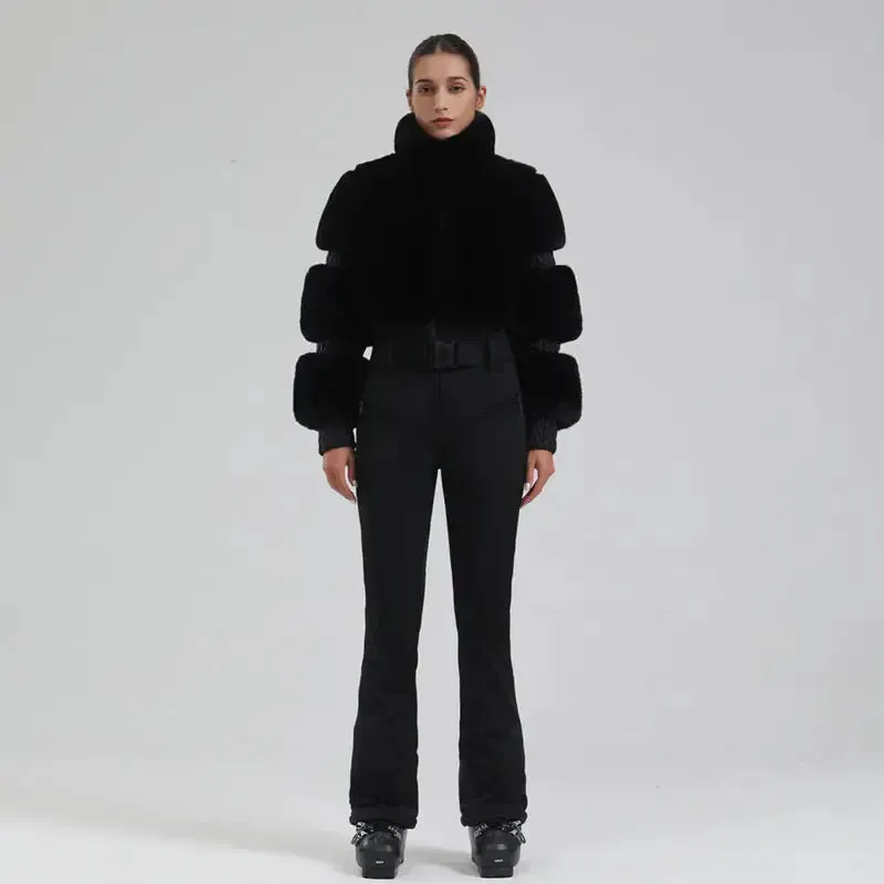 Ladies Tight One-piece Ski Jumpsuits High Pile Fleece Snowsuits