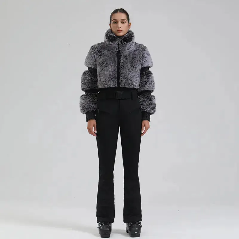 Ladies Tight One-piece Ski Jumpsuits High Pile Fleece Snowsuits