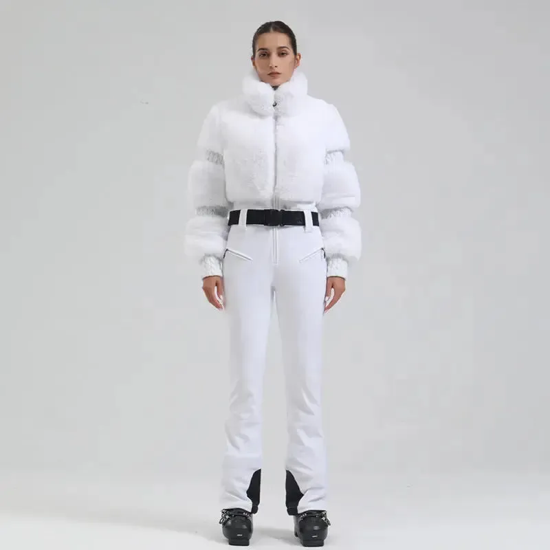 Ladies Tight One-piece Ski Jumpsuits High Pile Fleece Snowsuits