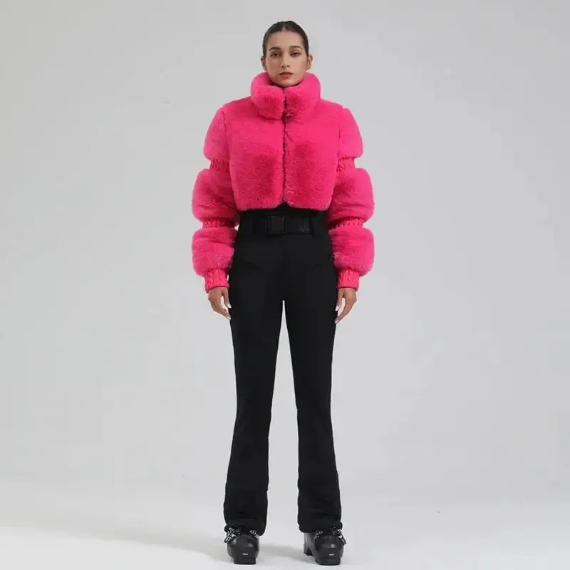 Ladies Tight One-piece Ski Jumpsuits High Pile Fleece Snowsuits