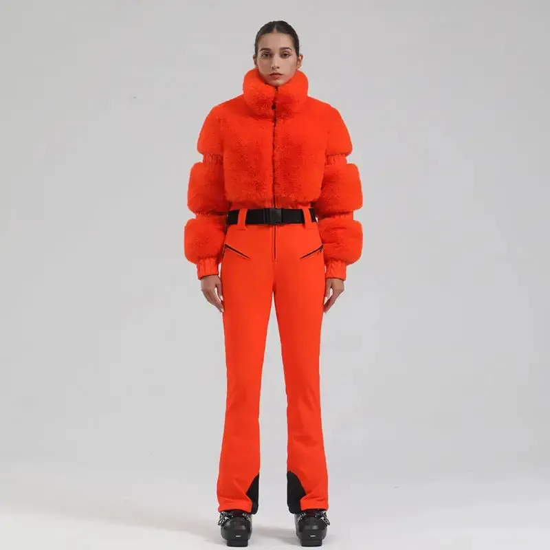 Ladies Tight One-piece Ski Jumpsuits High Pile Fleece Snowsuits