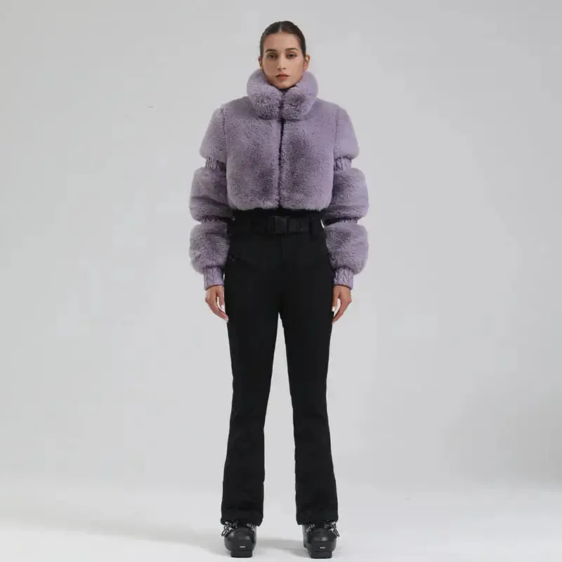 Ladies Tight One-piece Ski Jumpsuits High Pile Fleece Snowsuits