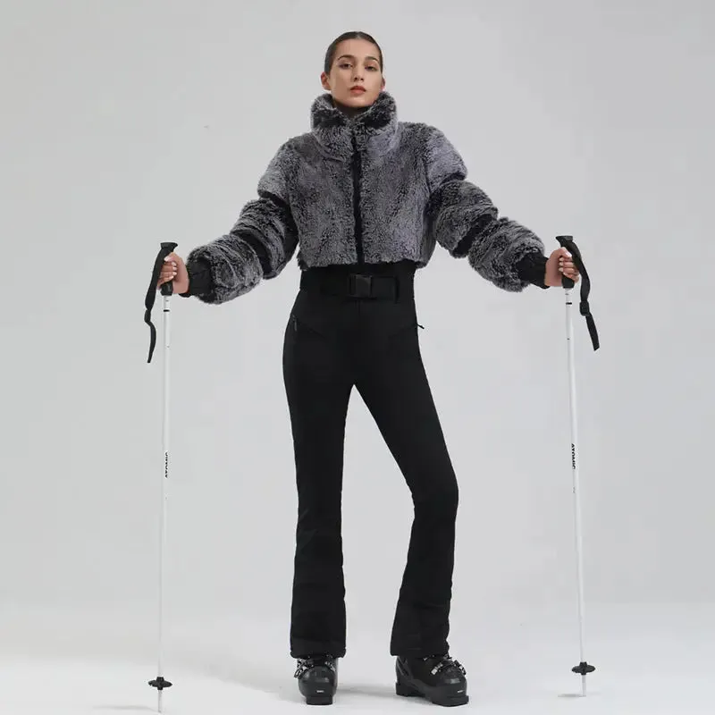 Ladies Tight One-piece Ski Jumpsuits High Pile Fleece Snowsuits