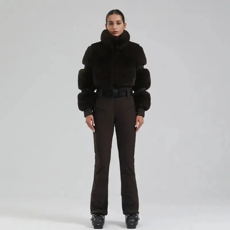 Ladies Tight One-piece Ski Jumpsuits High Pile Fleece Snowsuits